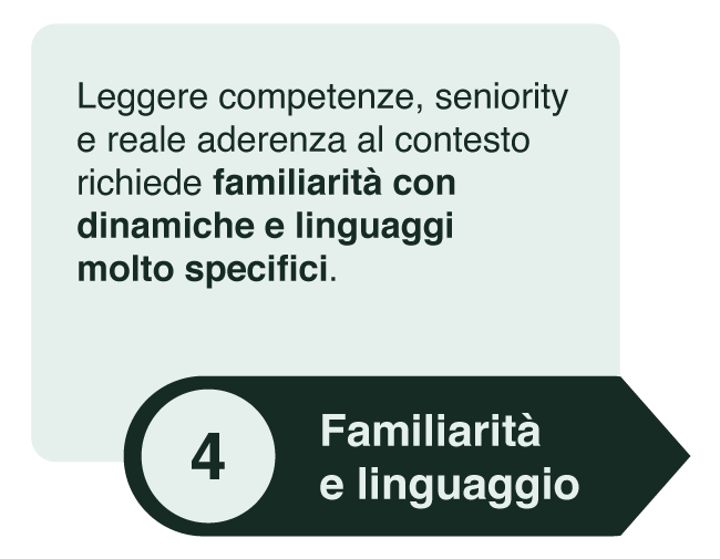 Leggere competenze, seniority e reale aderenza al contesto richiede familiarità con dinamiche e linguaggi molto specifici.